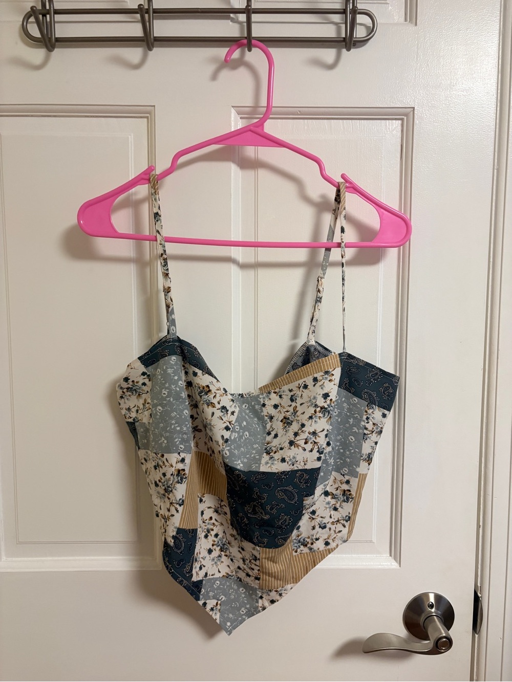 SHEIN Patchwork Floral Handkerchief Cami Top - Blue, Cream, Tan